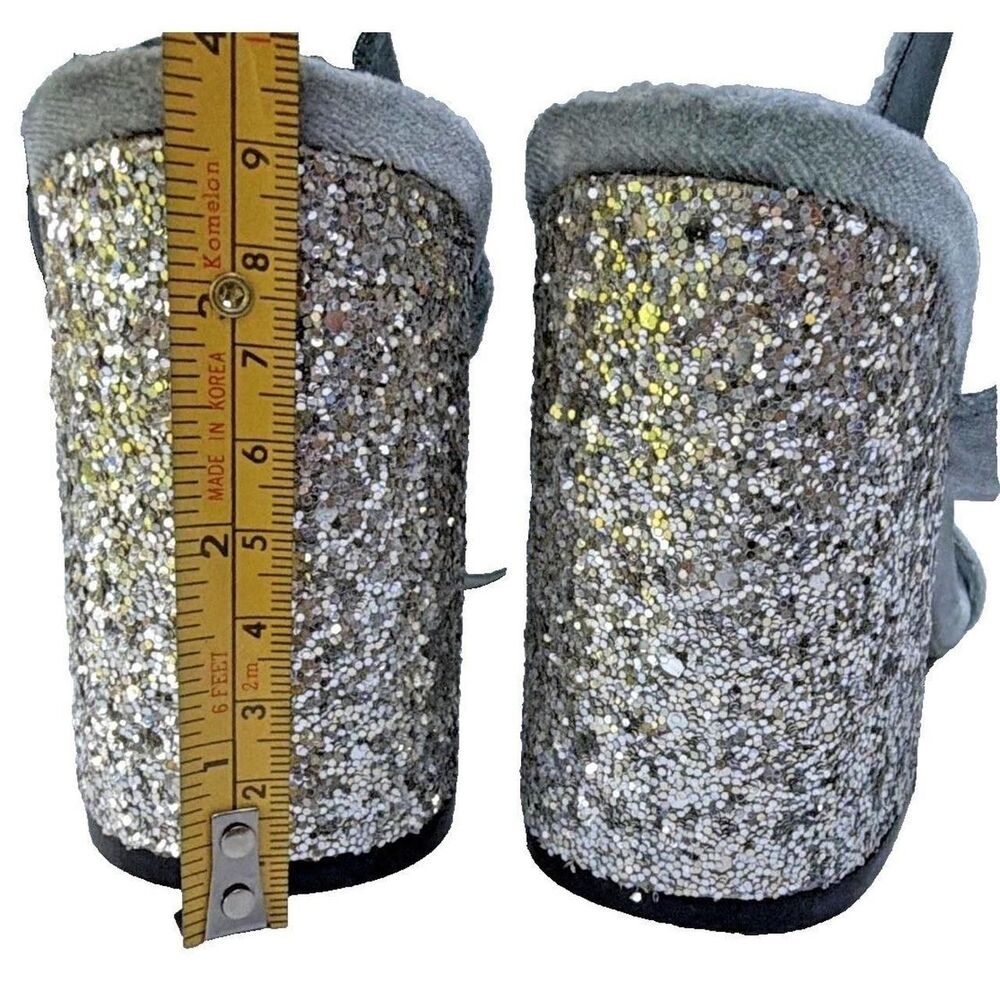 H&M Women's 7 Gray Velvet Glitter Block Heel Ankle Strap Sandals Party Y2K - Picture 5 of 8